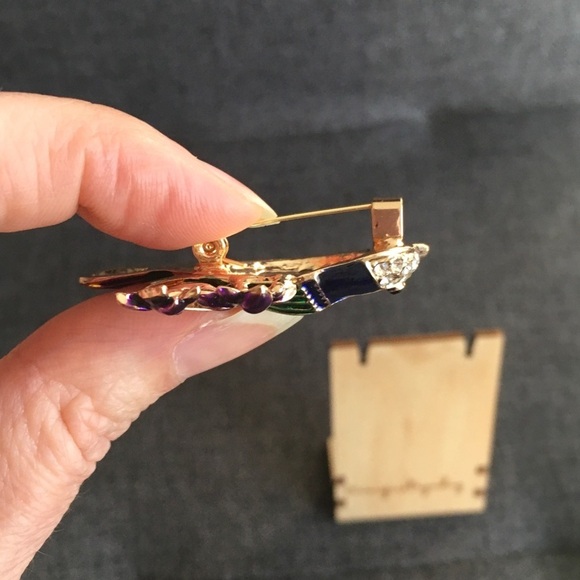 Fashion Rhinestone Hummingbird Brooch, Sparkly, Bling, Gold, Blue - Picture 4 of 17